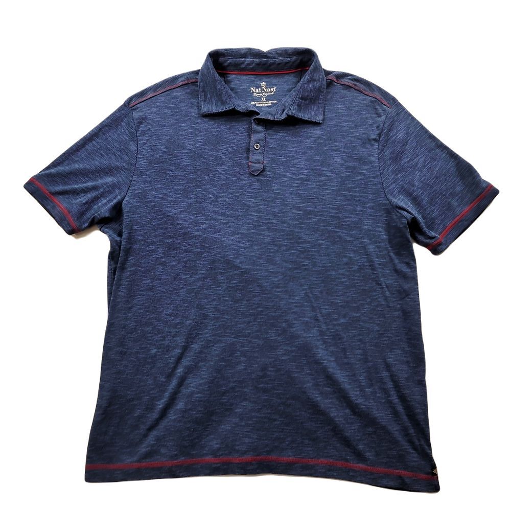 Nat Nast Blue Textured Polo Shirt Mens XL Performance Poly Cotton